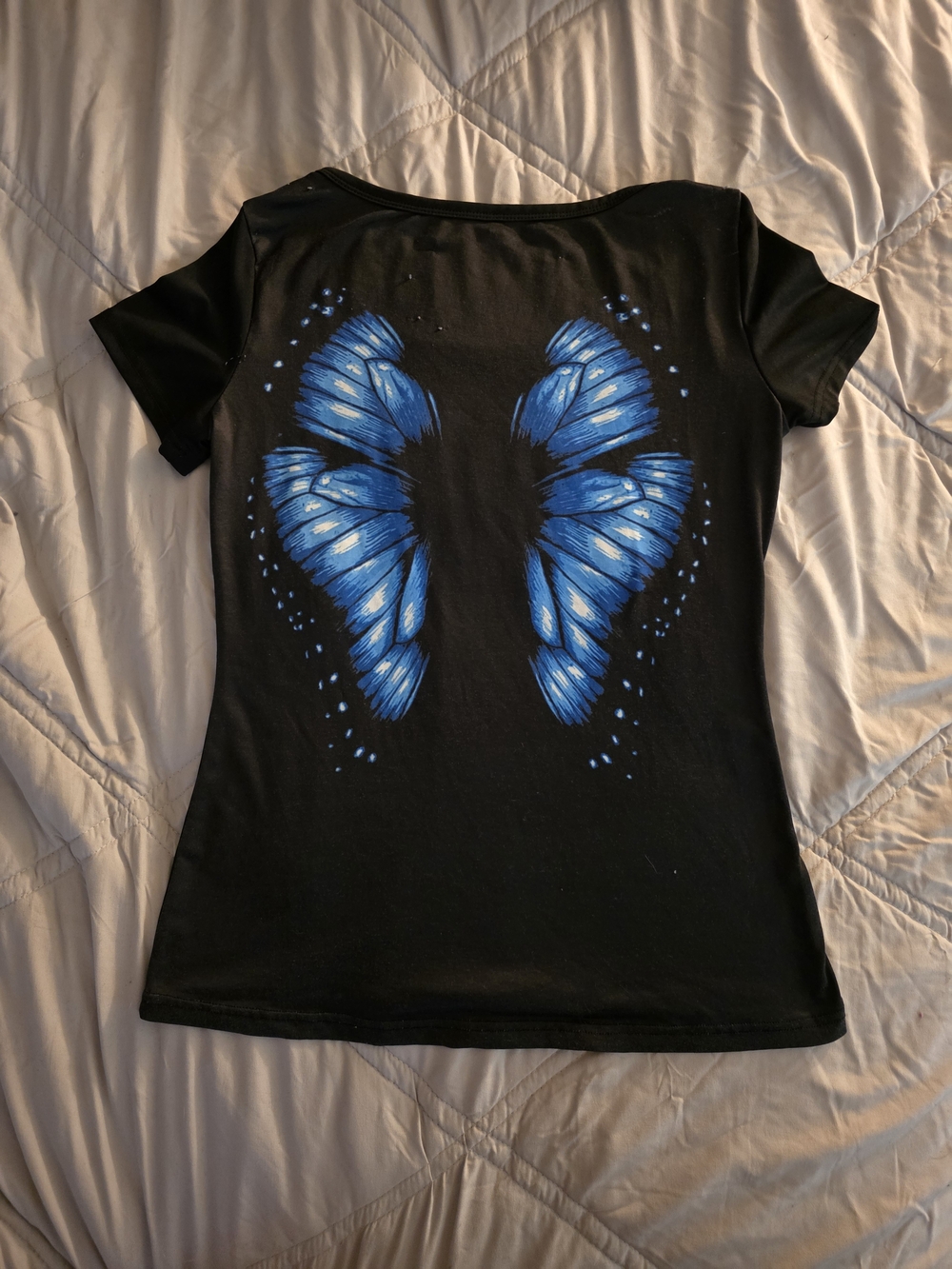 🦋 Black Short Sleeve Tee with Blue Butterfly Wing Graphic